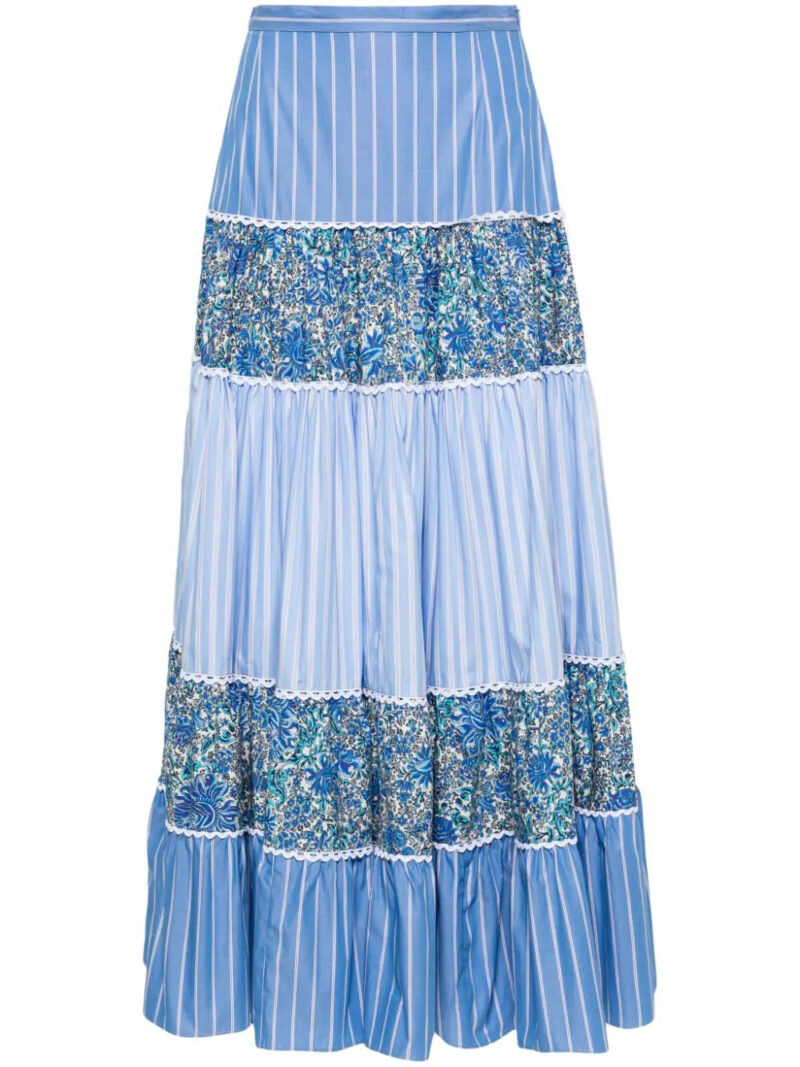 SANDRO  mix-print tiered maxi skirt