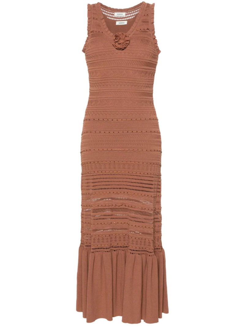 SANDRO  crochet-knit flared maxi dress