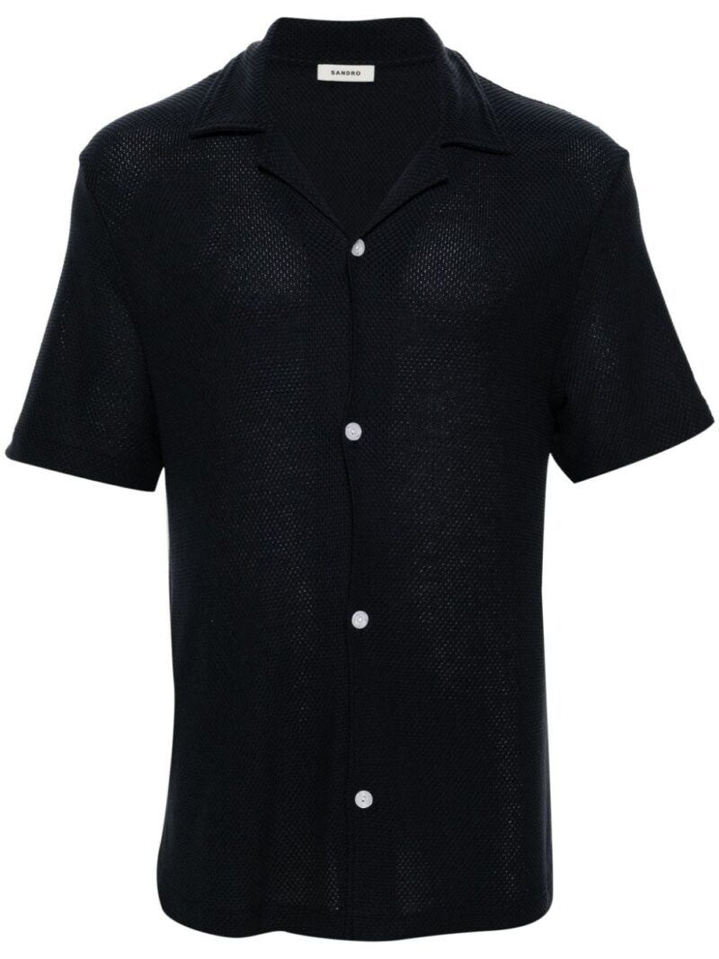 SANDRO  camp-collar ribbed-knit shirt