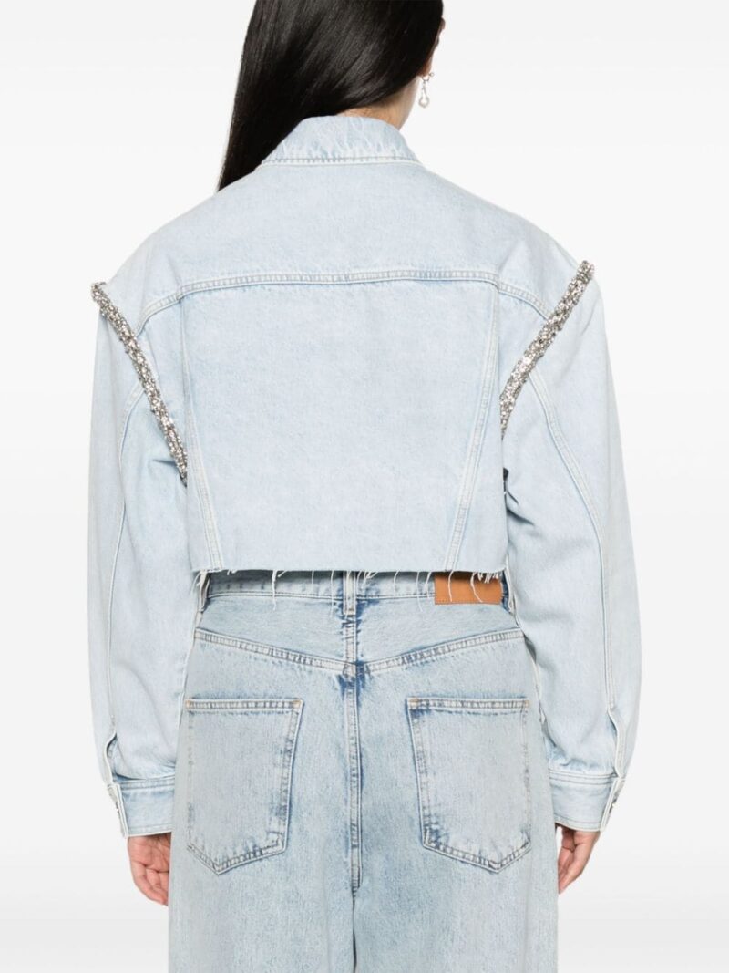 SANDRO  crystal-embellished cropped denim jacket