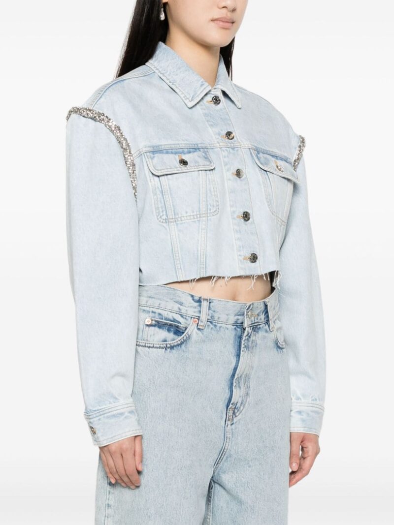 SANDRO  crystal-embellished cropped denim jacket