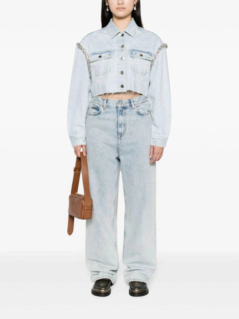 SANDRO  crystal-embellished cropped denim jacket