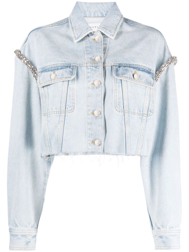 SANDRO  crystal-embellished cropped denim jacket