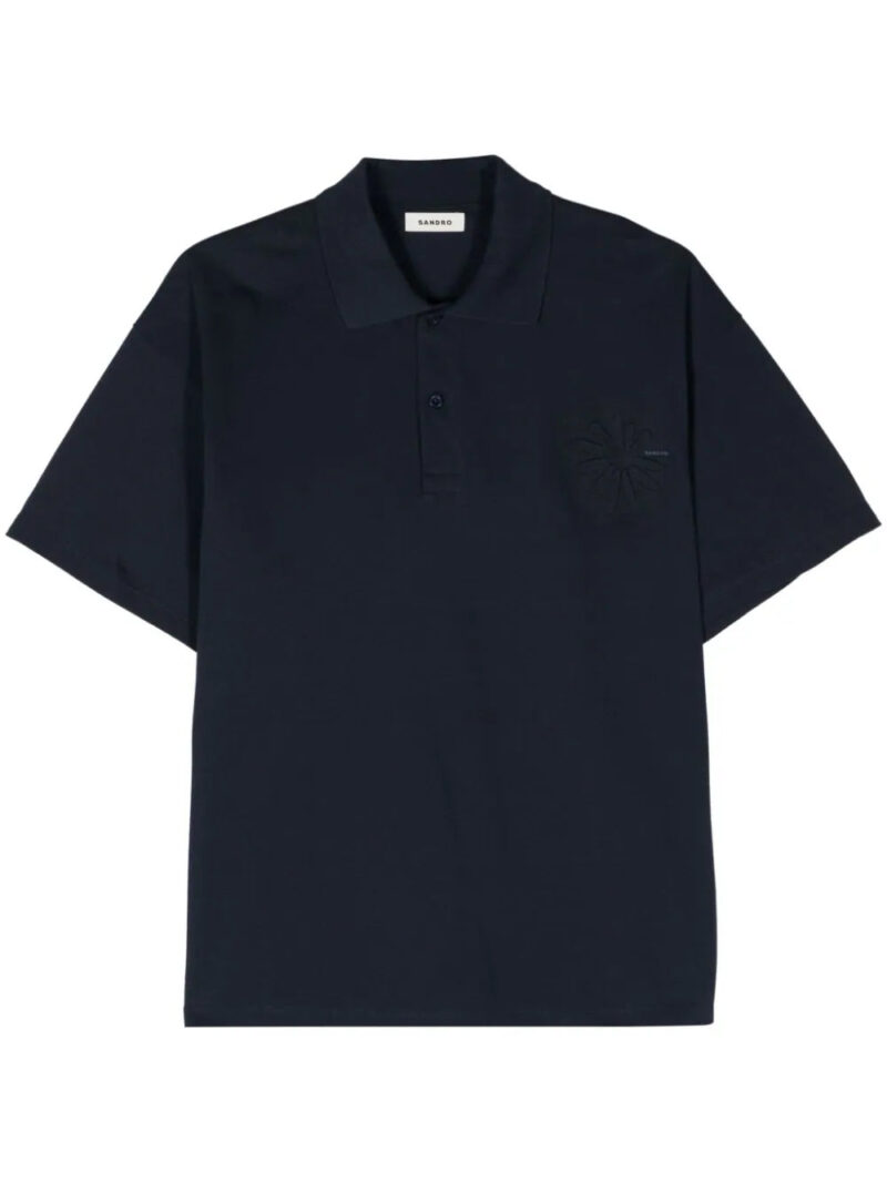 SANDRO  floral-appliqué cotton polo shirt