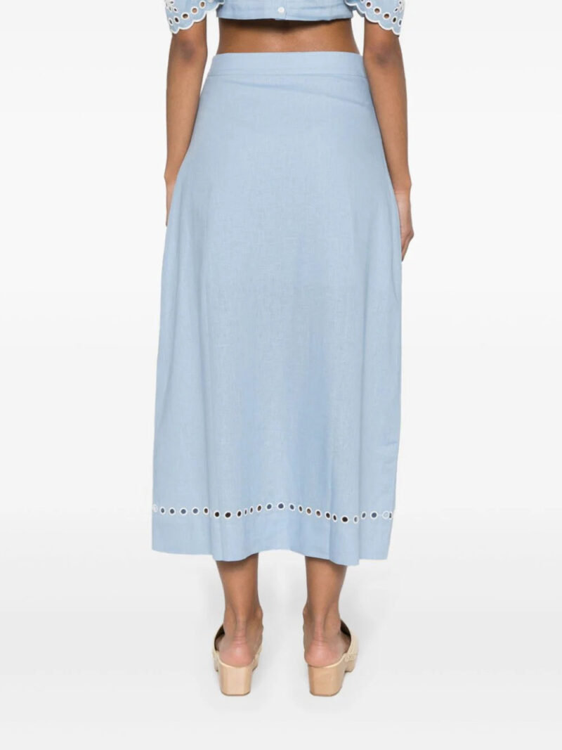 SANDRO  broderie-anglaise chambray midi skirt