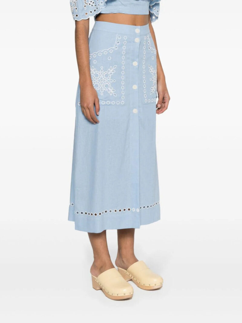 SANDRO  broderie-anglaise chambray midi skirt