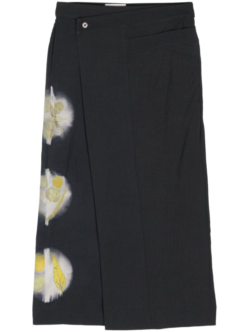 Feng Chen Wang  abstract-print wool midi skirt