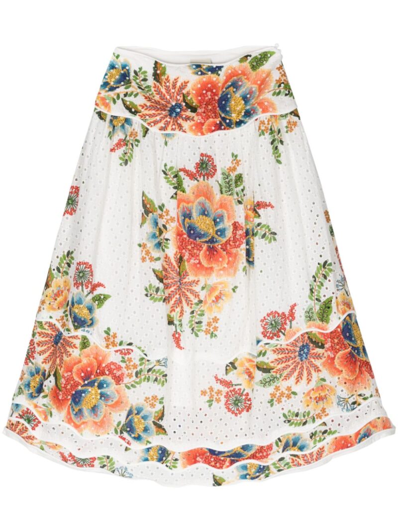 FARM Rio  broderie-anglaise cotton midi skirt