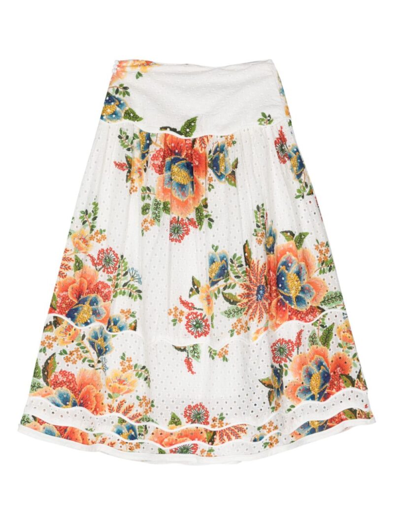 FARM Rio broderie-anglaise cotton midi skirt