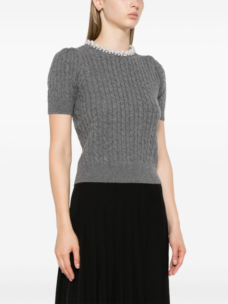 SANDRO  faux-pearl detail cable-knit jumper