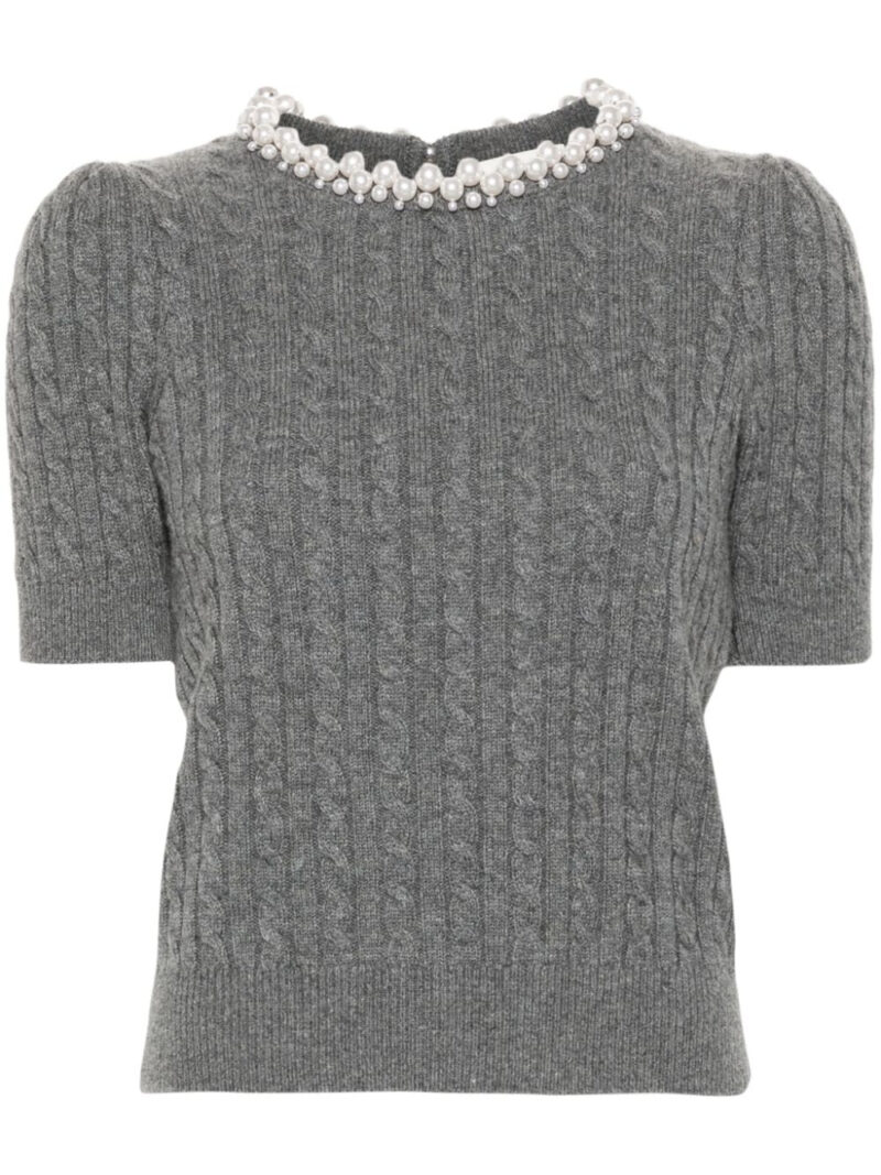 SANDRO  faux-pearl detail cable-knit jumper