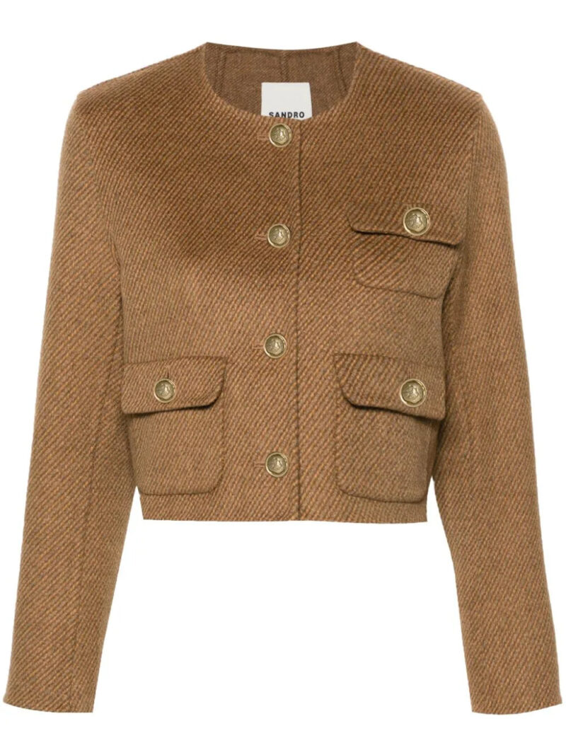 SANDRO  collarless felted cropped jacket