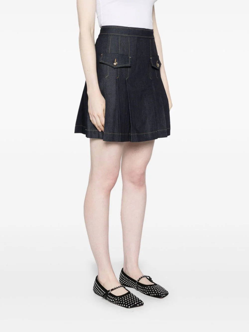 SANDRO mid-rise pleated denim miniskirt - Image 3