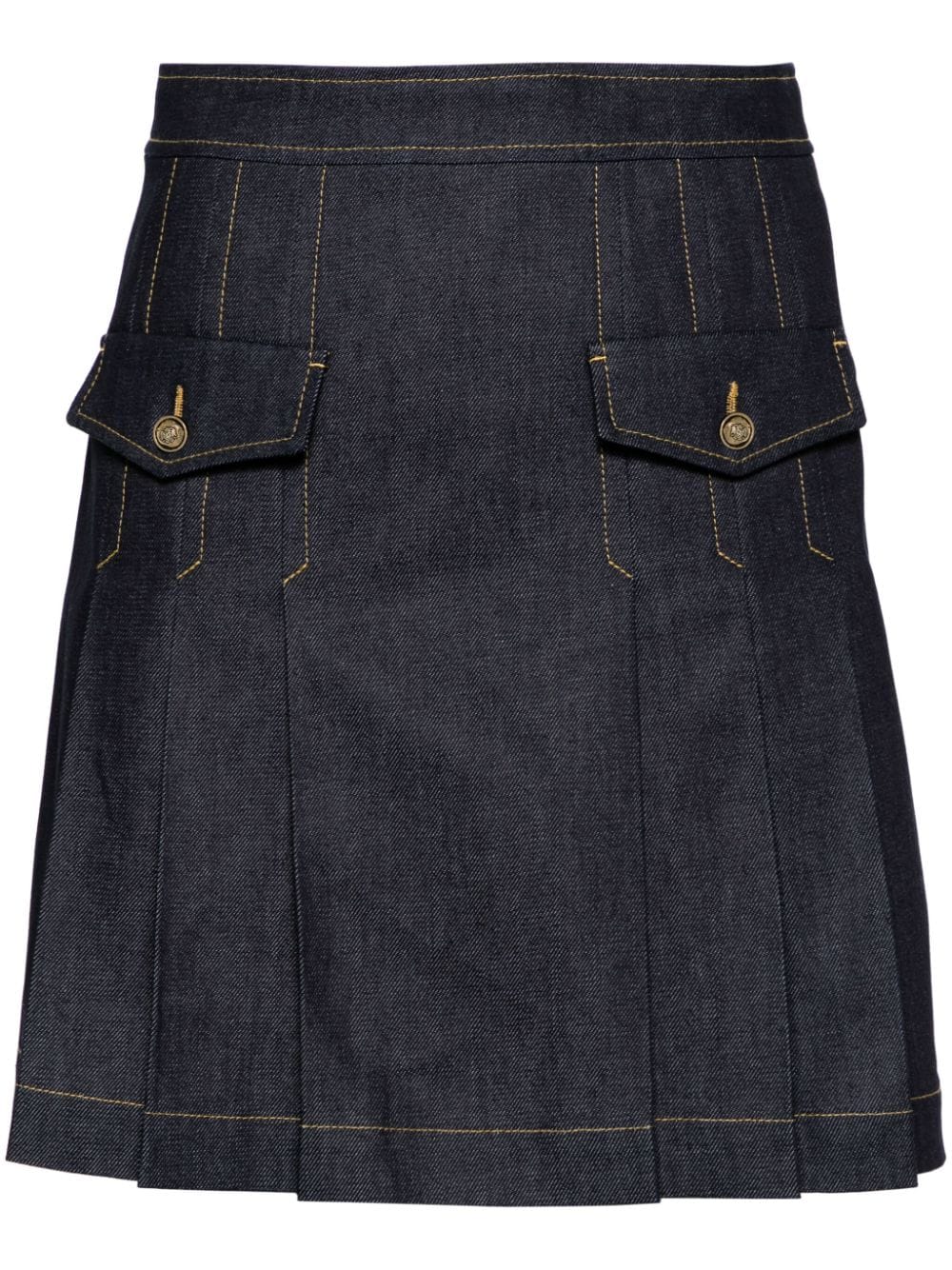 SANDRO mid-rise pleated denim miniskirt