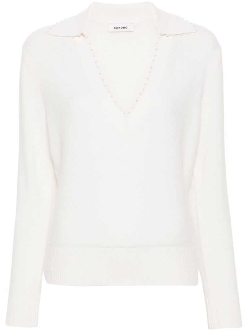 SANDRO  faux-pearl detail knitted jumper