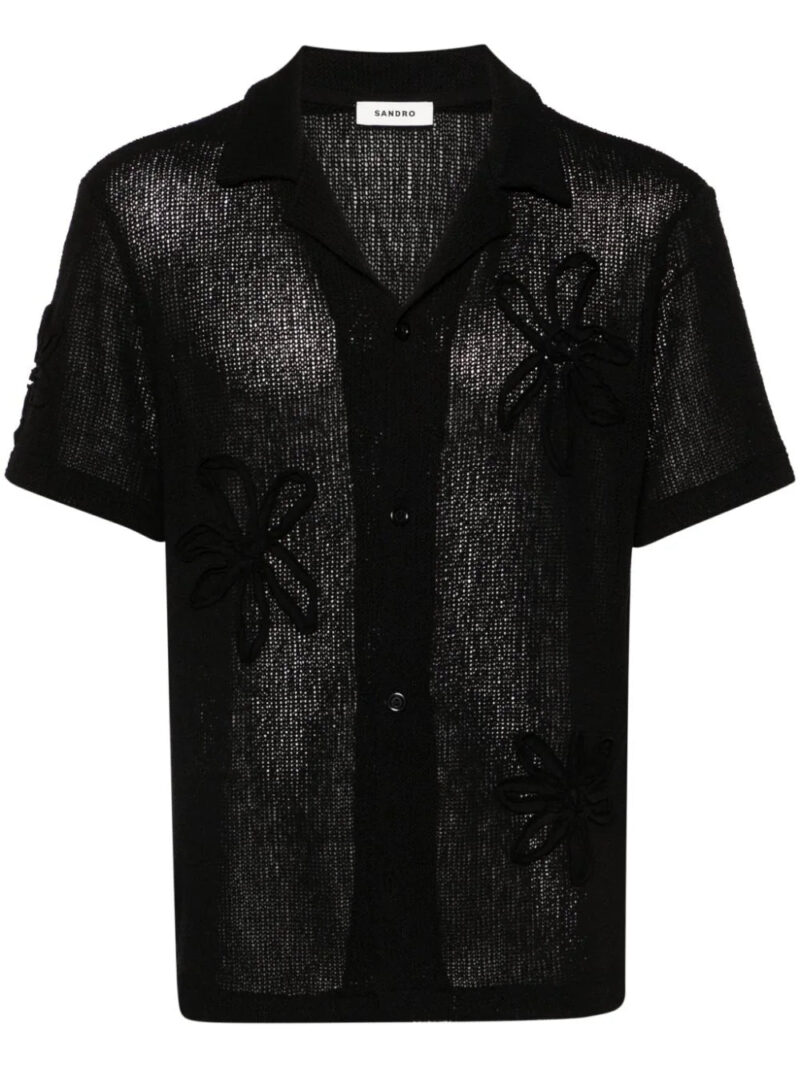 SANDRO  floral-appliqué crochet shirt
