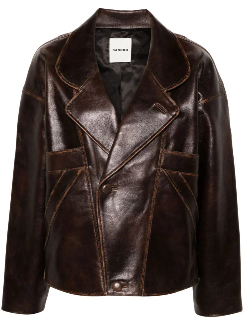 SANDRO  notched-lapels leather jacket