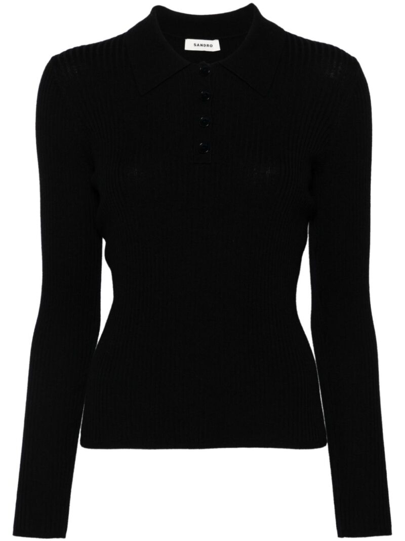 SANDRO  ribbed-knit polo top