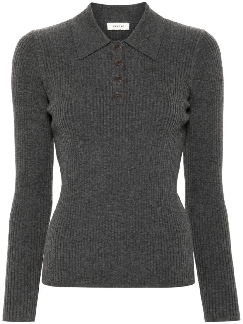 SANDRO  ribbed-knit polo top