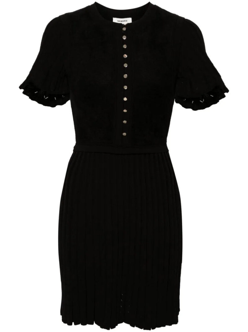 SANDRO  pleated ribbed-knit minidress