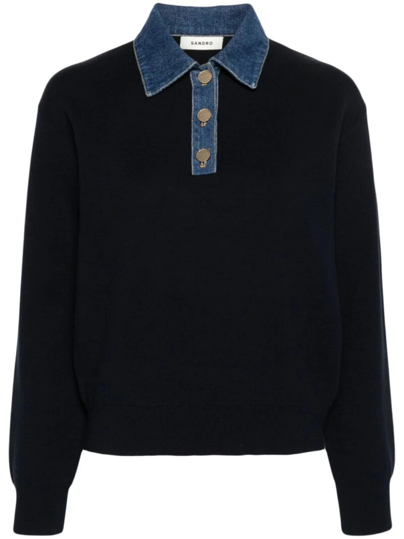 SANDRO  denim-detailed polo shirt