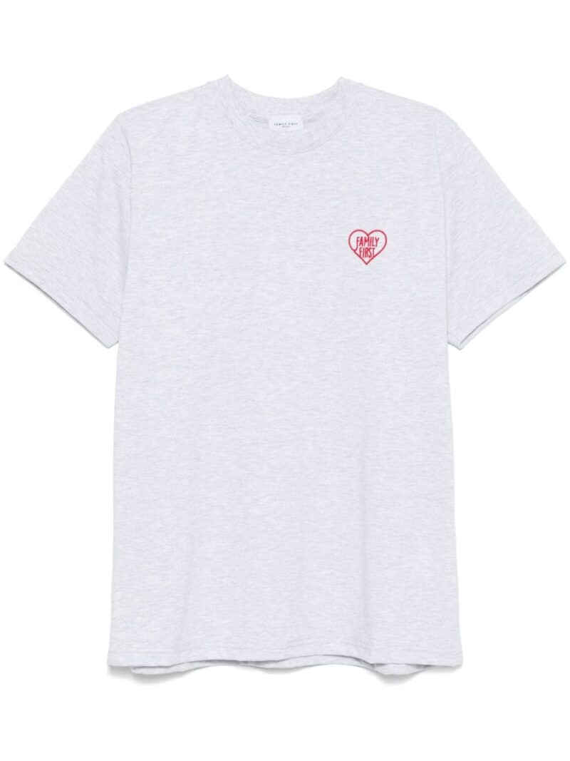 Family First  heart-embroidered T-shirt