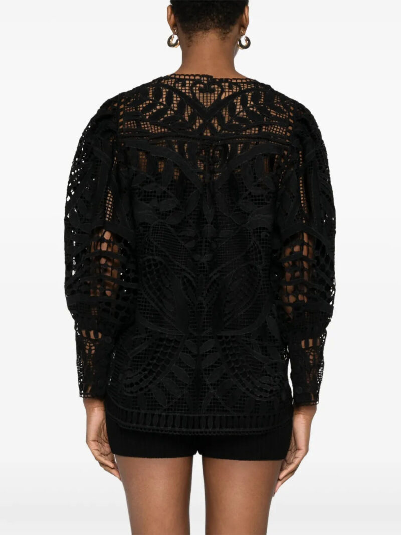 FARM Rio  guipure-lace puff-sleeve blouse
