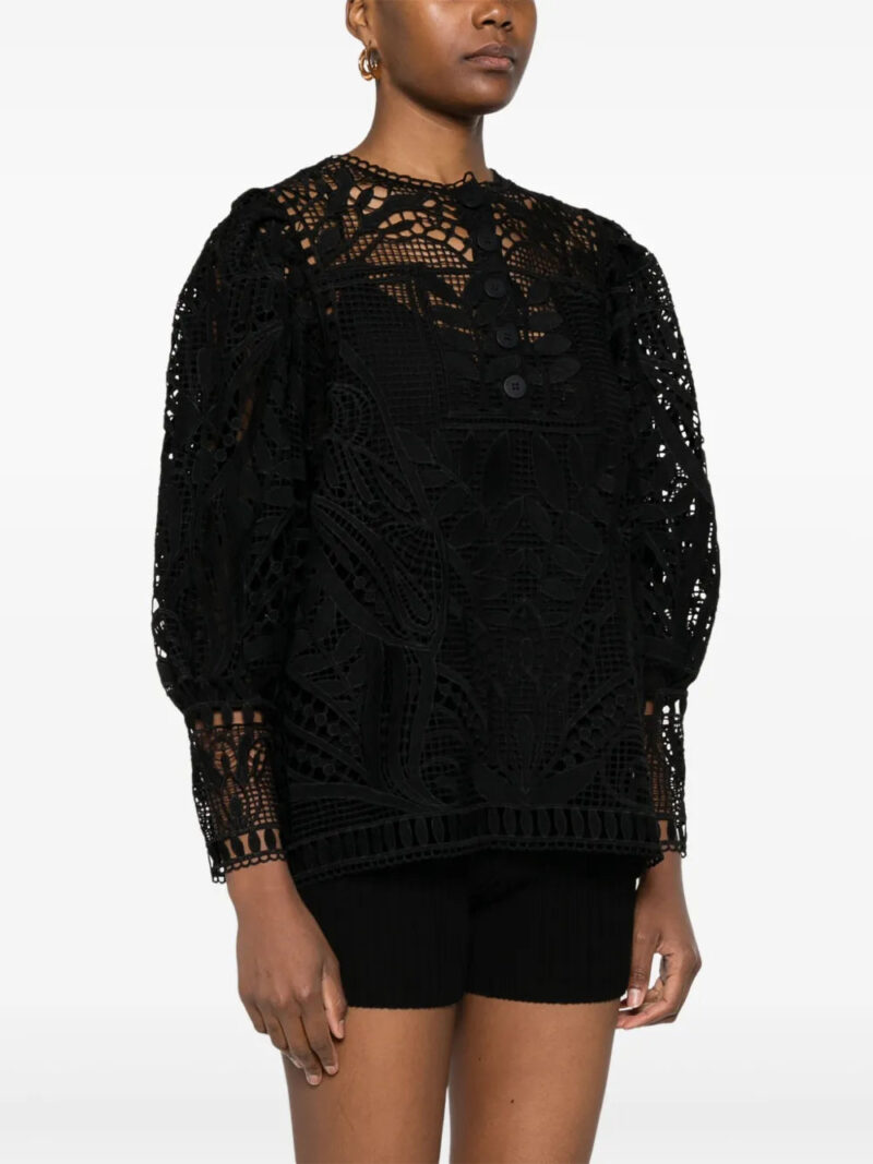FARM Rio  guipure-lace puff-sleeve blouse