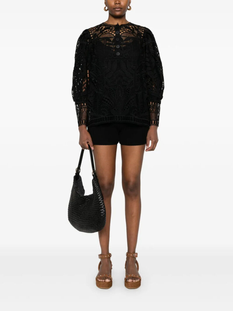 FARM Rio  guipure-lace puff-sleeve blouse