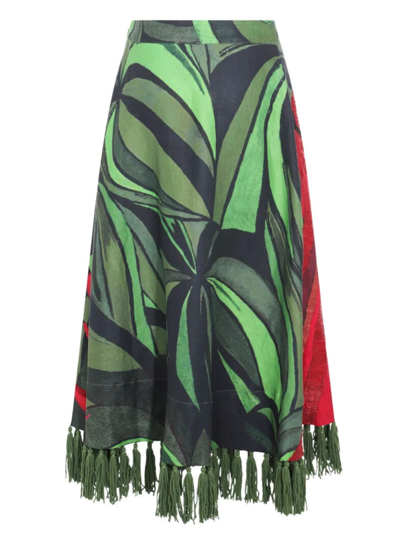 FARM Rio flamingo-embroidered maxi skirt