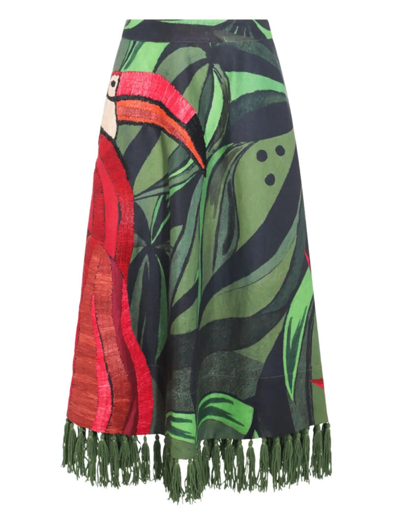 FARM Rio  flamingo-embroidered maxi skirt