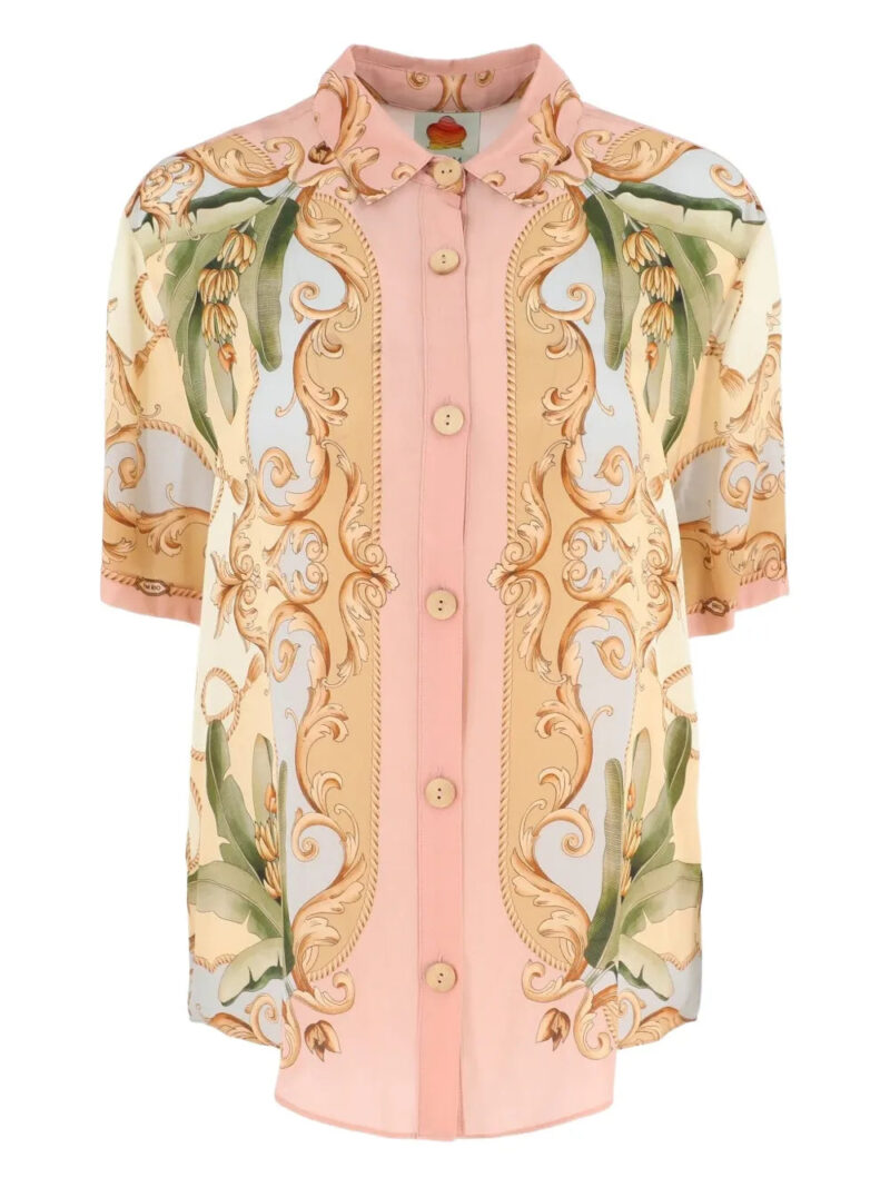 FARM Rio  Banana Royalty Kaleidoscope floral print button-up shirt