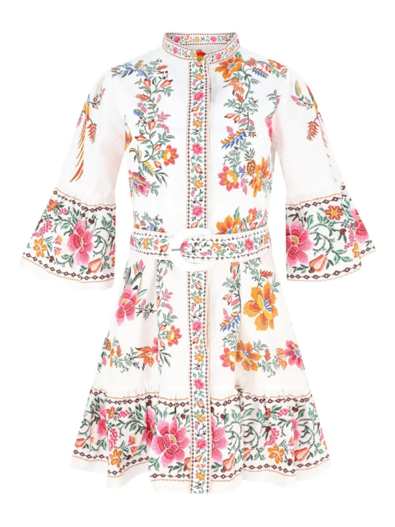 FARM Rio  floral-embroidered belted mini dress