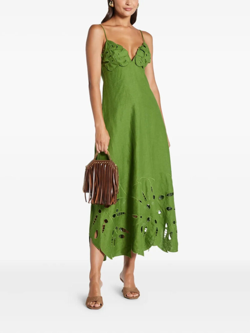 FARM Rio  leaf-applique linen midi dress