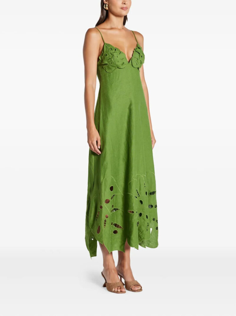 FARM Rio  leaf-applique linen midi dress