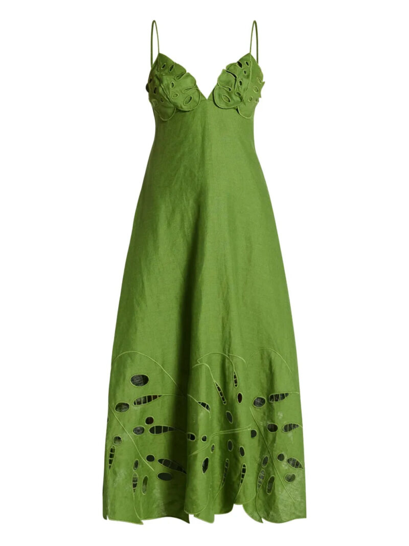 FARM Rio  leaf-applique linen midi dress