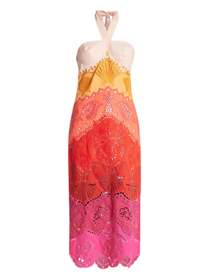 FARM Rio  embroidery-eyelet halter-neck midi dress