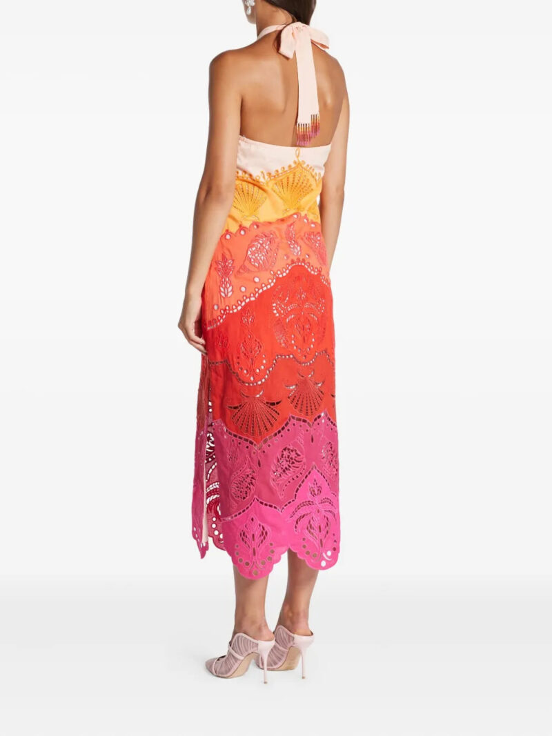 FARM Rio  embroidery-eyelet halter-neck midi dress