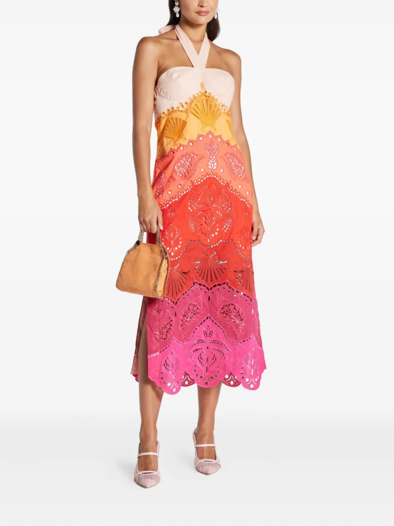 FARM Rio  embroidery-eyelet halter-neck midi dress