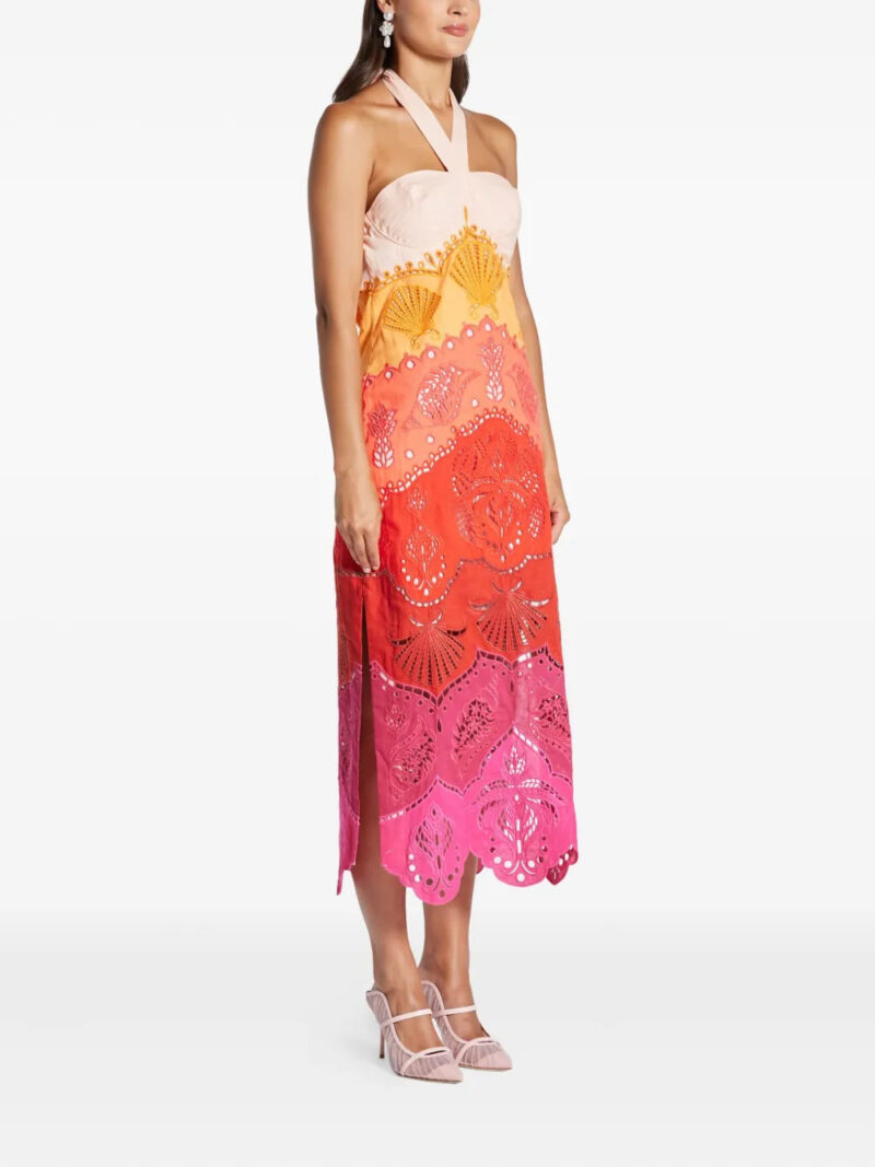 FARM Rio  embroidery-eyelet halter-neck midi dress