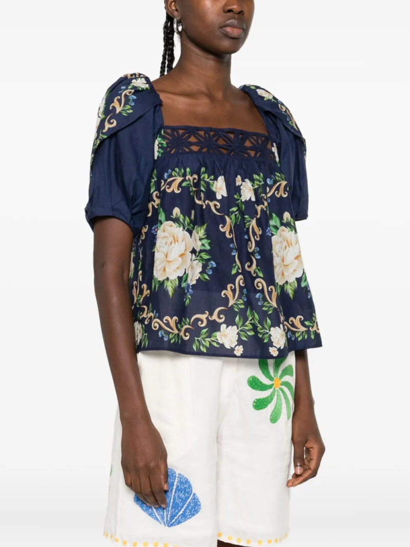 FARM Rio floral-print puff-sleeve blouse