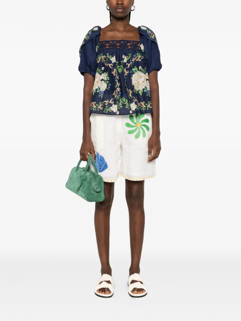 FARM Rio floral-print puff-sleeve blouse