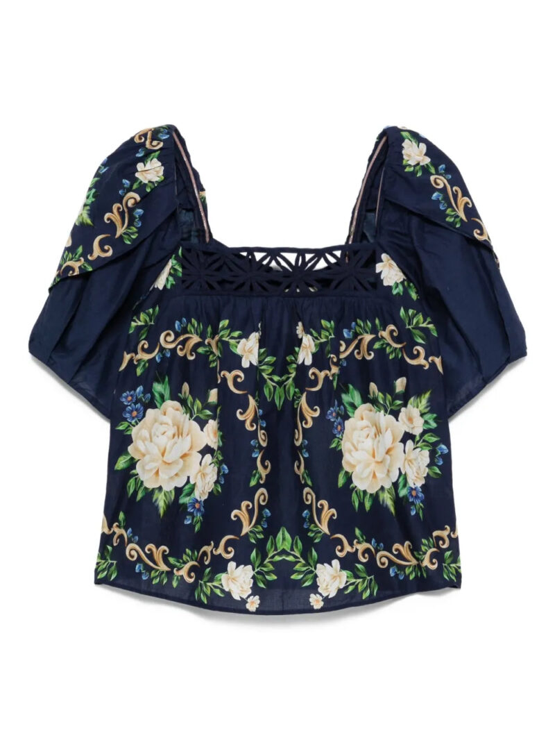 FARM Rio  floral-print puff-sleeve blouse