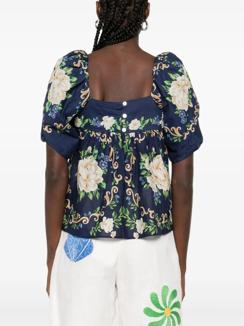 FARM Rio floral-print puff-sleeve blouse