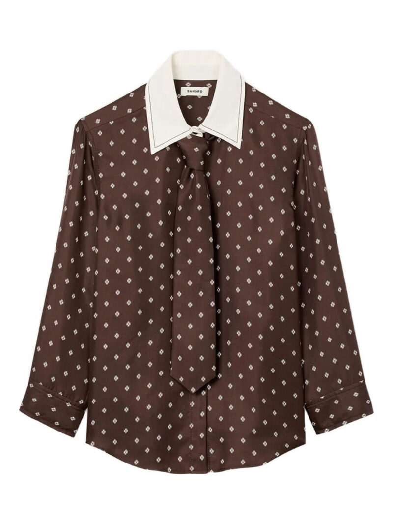 SANDRO  geometric-print tie-neck shirt