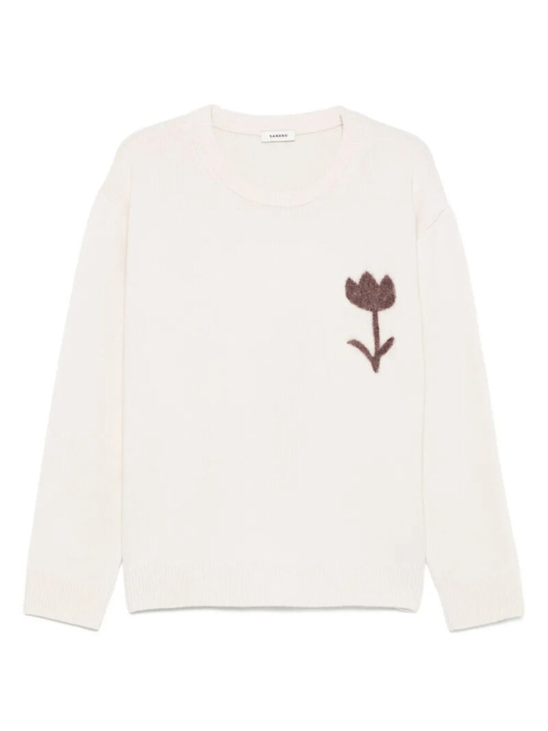 SANDRO  flower-applique crew-neck sweatshirt