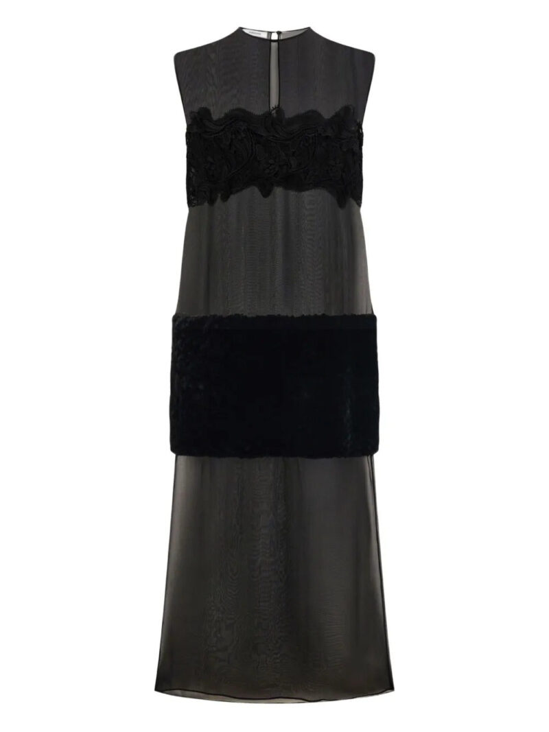 Ferragamo  lace-shearling panel midi dress