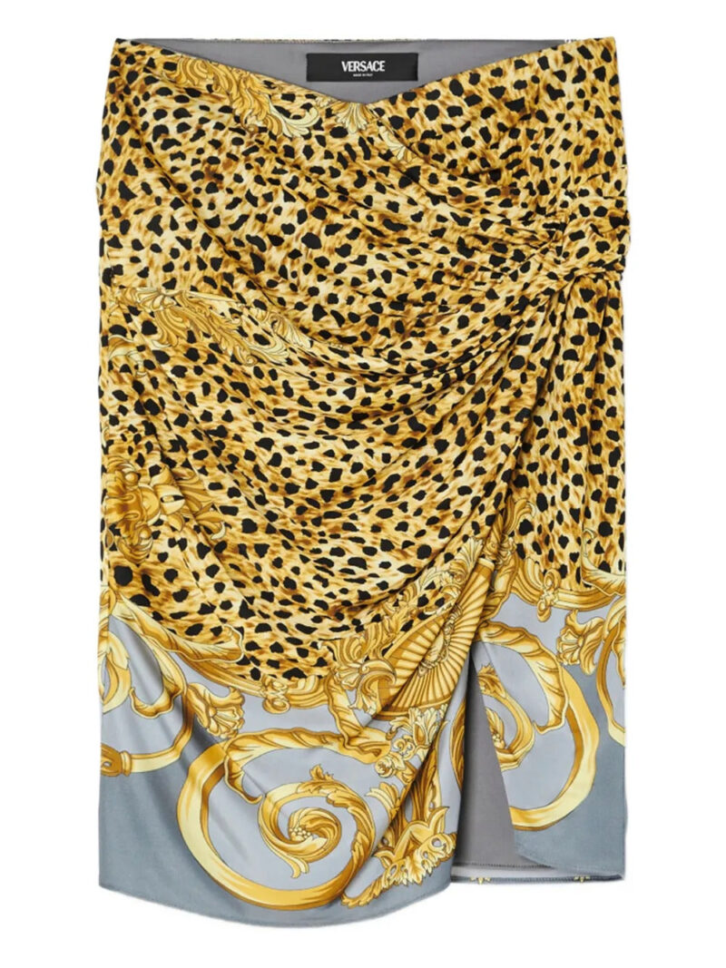 Versace  cheetah foulard draped midi skirt