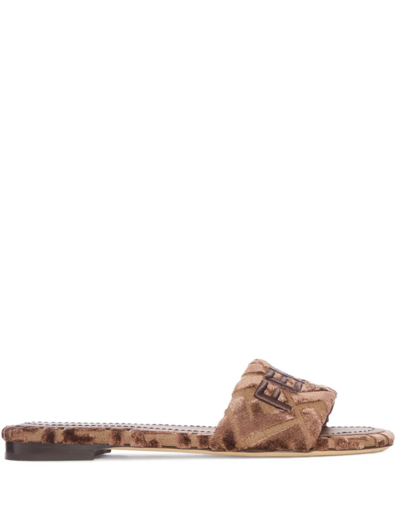 FENDI  Sunshine logo-embroidered velvet flat sandals