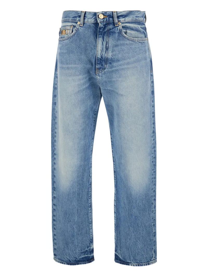 Versace  Medusa buckle cotton wide-leg jeans